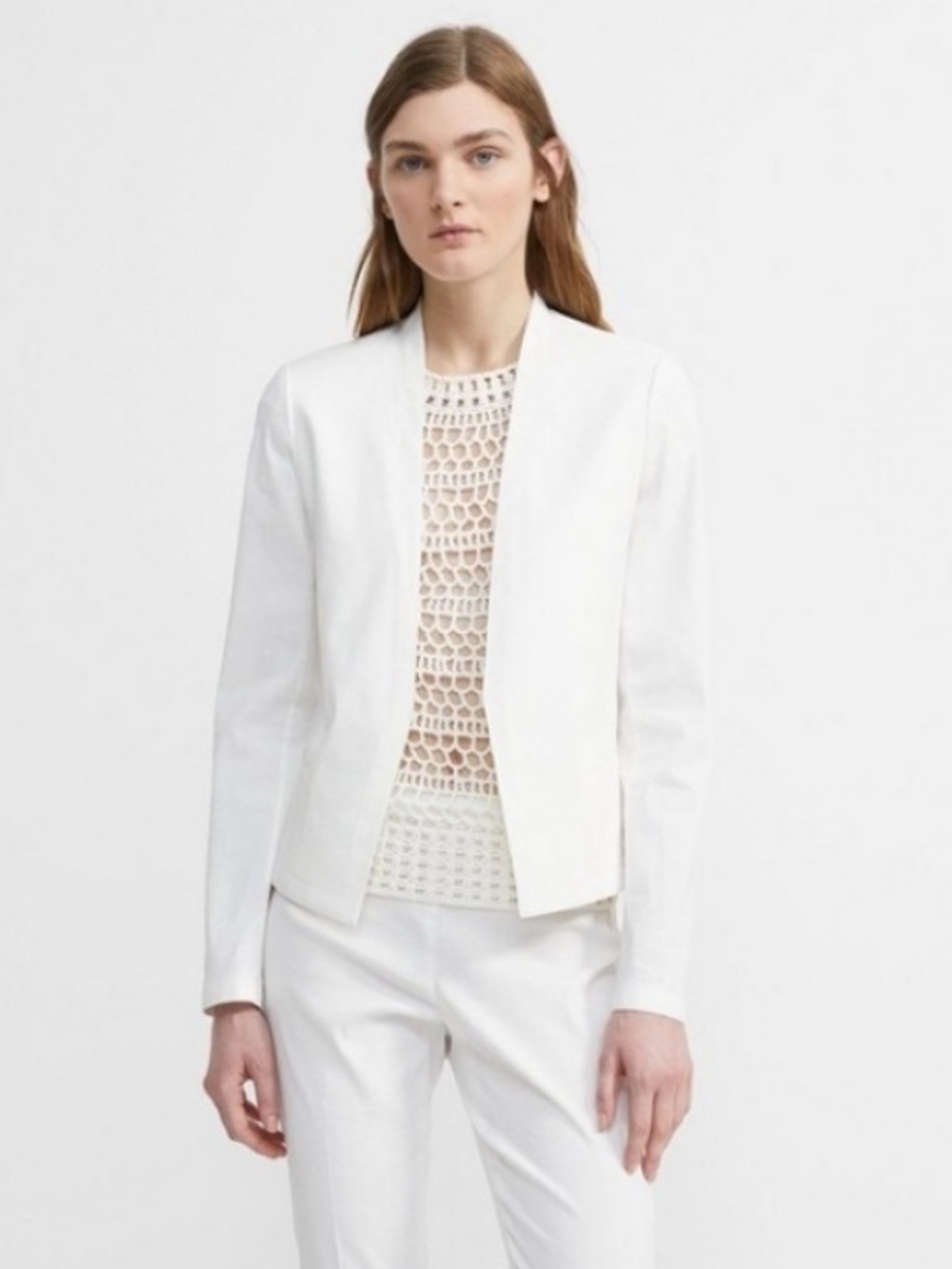 Theory White Linen Open Front Blazer